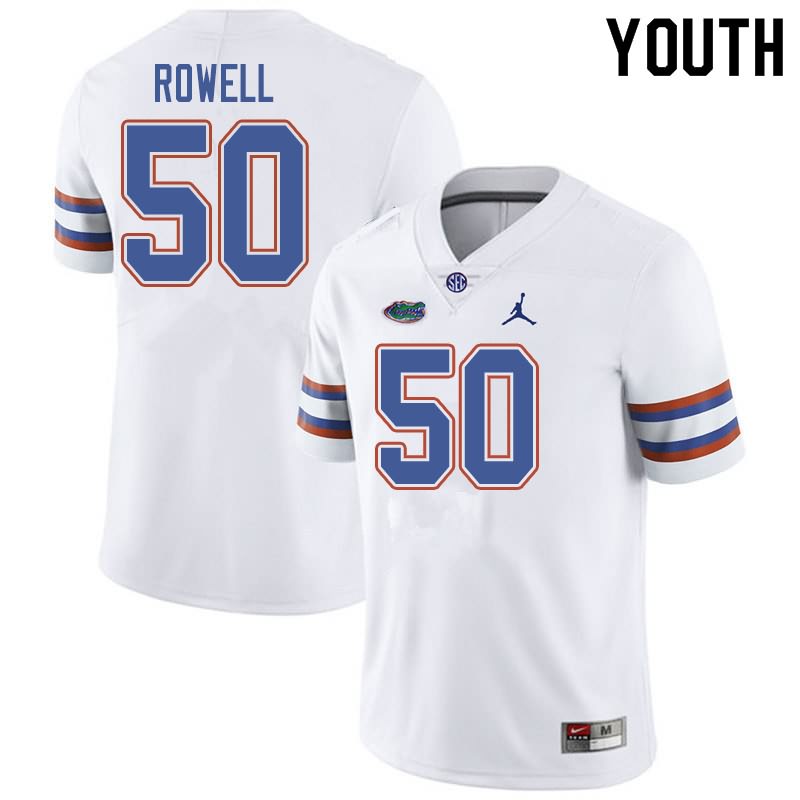 Youth NCAA Florida Gators Tanner Rowell #50 Stitched Authentic Jordan Brand White College Football Jersey REA6065DR